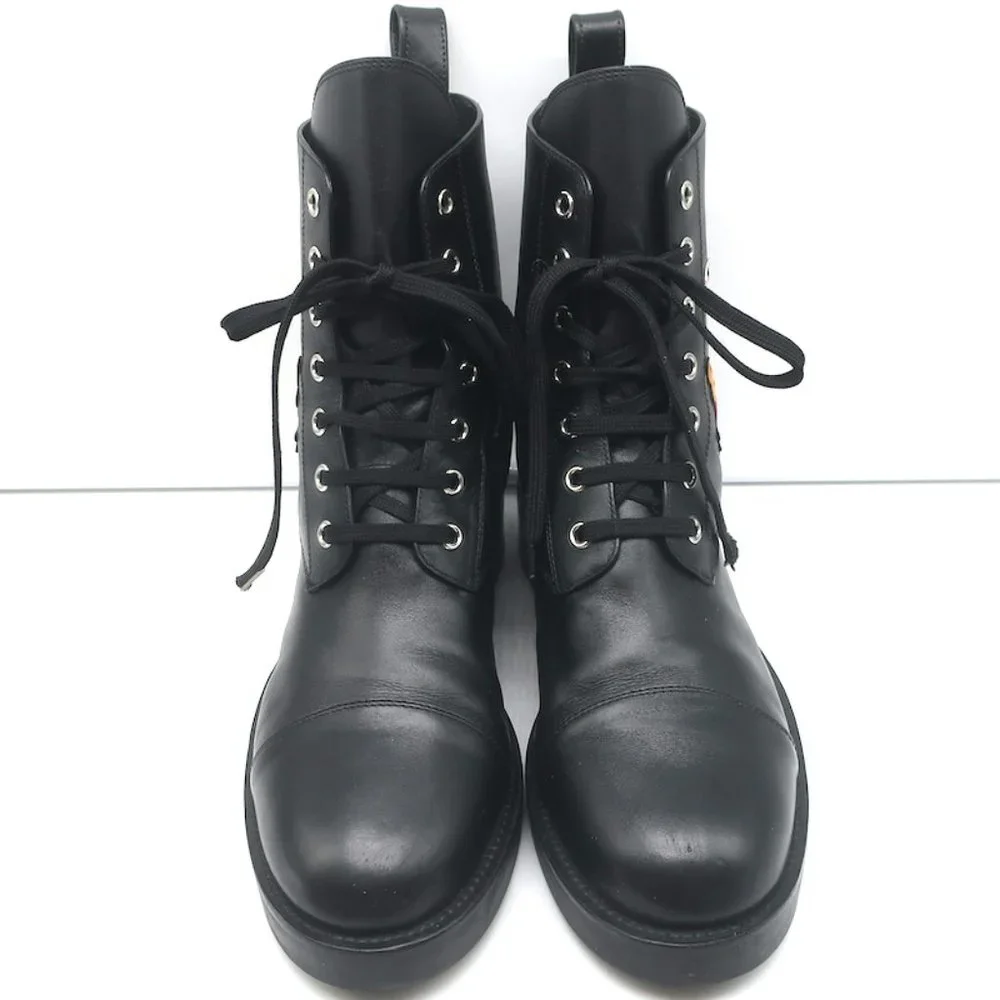 LOUIS VUITTON RANGER BOOTS WITH PATCHES BLACK LEATHER SIZE 40 FLAT COMBAT BOOTS - Picture 4 of 12